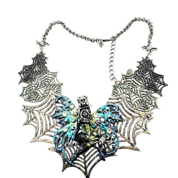 Kirks Folly Womens Necklace Avalon Steampunk Spiderella Web Silver Statement - Picture 3 of 4